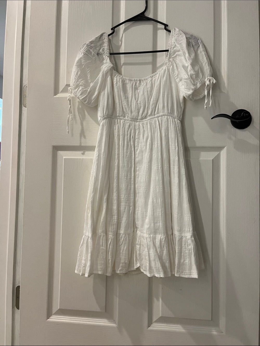 White Mini Dress with Puff Sleeves - Picture 3 of 3